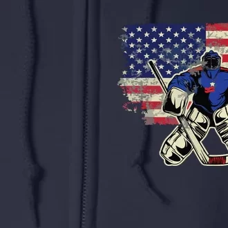 US Flag Patriotic American Hockey Player Ice Hockey Full Zip Hoodie