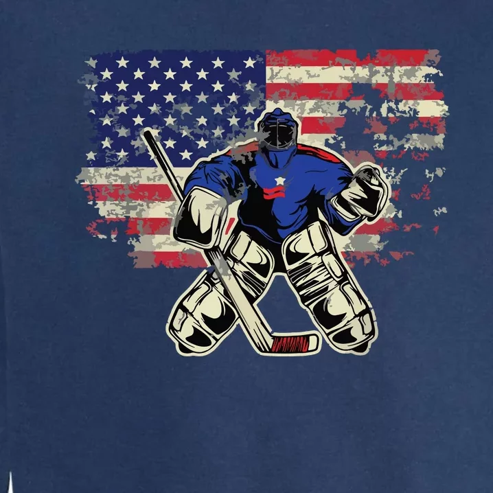 US Flag Patriotic American Hockey Player Ice Hockey Garment-Dyed Sweatshirt