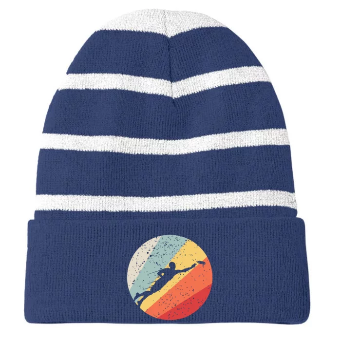 Ultimate Frisbee Retro Distressed Striped Beanie with Solid Band