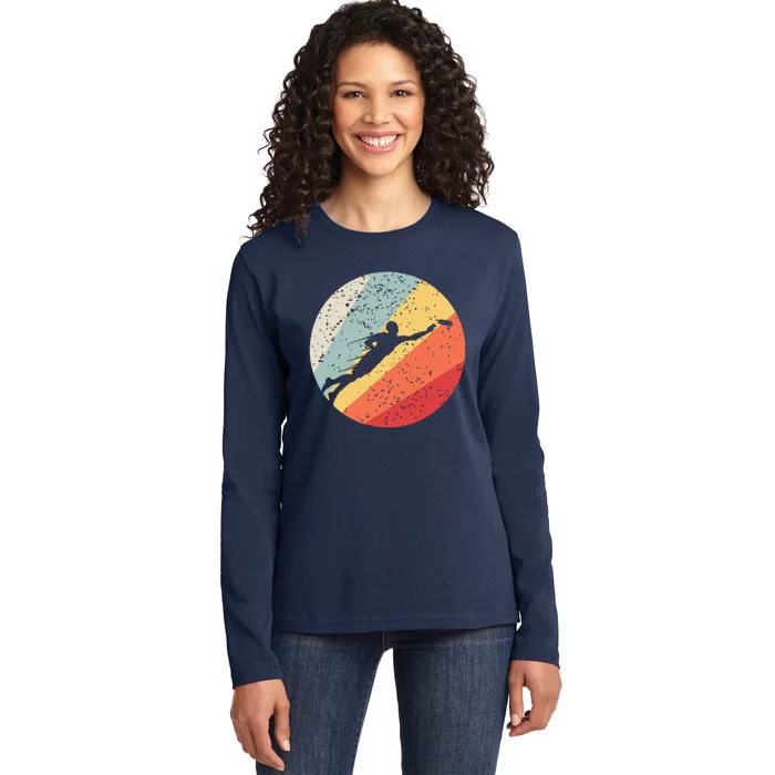 Ultimate Frisbee Retro Distressed Ladies Long Sleeve Shirt