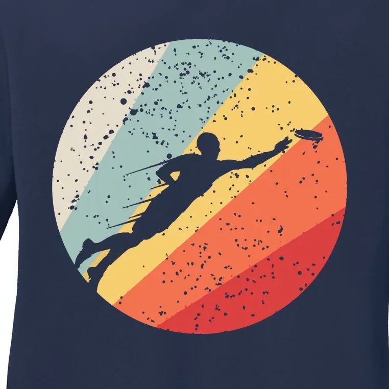 Ultimate Frisbee Retro Distressed Ladies Long Sleeve Shirt