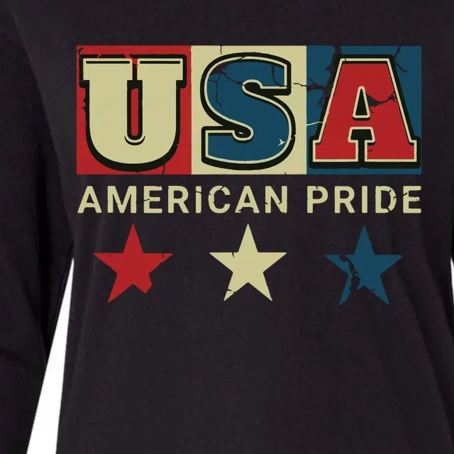 Usa Flag Red White Blue Patriotic American Pride Womens Cotton Relaxed Long Sleeve T-Shirt