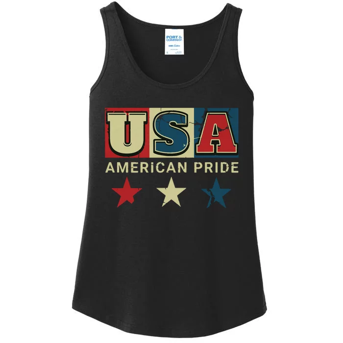 Usa Flag Red White Blue Patriotic American Pride Ladies Essential Tank