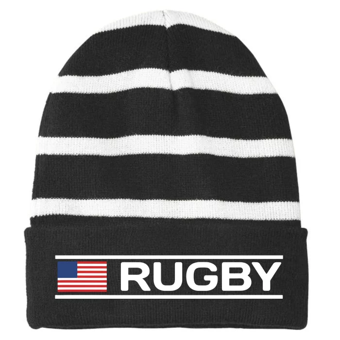 USA Flag Rugby Striped Beanie with Solid Band