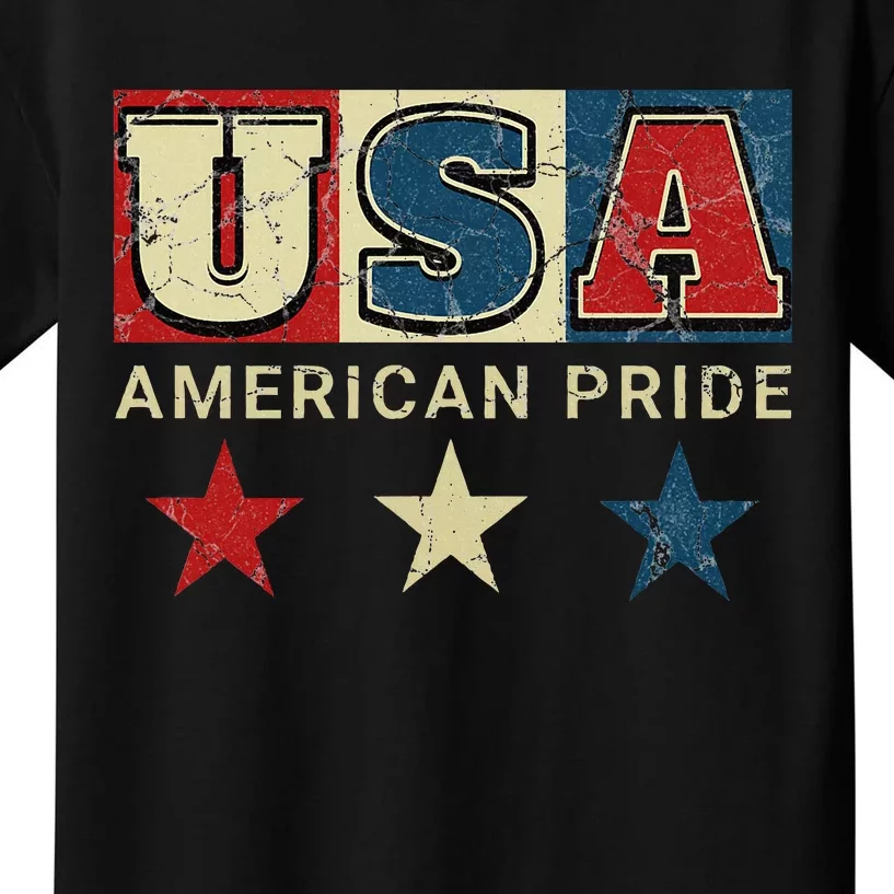 Usa Flag Red White Blue Patriotic American Pride Kids T-Shirt