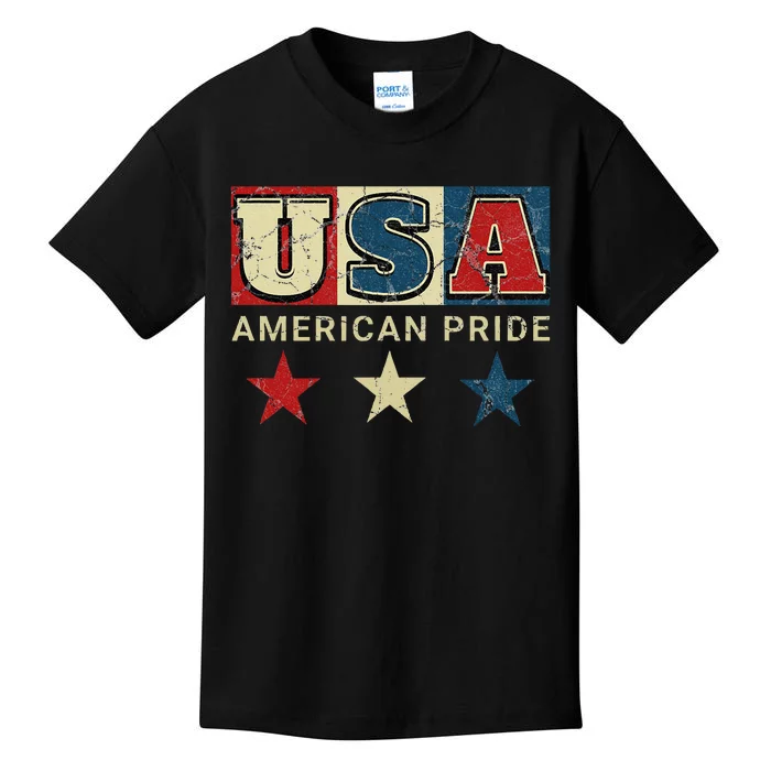 Usa Flag Red White Blue Patriotic American Pride Kids T-Shirt