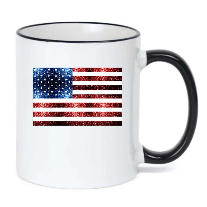 Usa Flag Red Blue Faux Sparkles Glitters Black Color Changing Mug