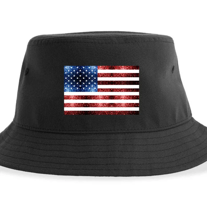 Usa Flag Red Blue Faux Sparkles Glitters Sustainable Bucket Hat