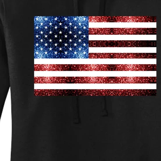 Usa Flag Red Blue Faux Sparkles Glitters Women's Pullover Hoodie