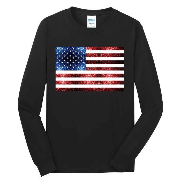 Usa Flag Red Blue Faux Sparkles Glitters Tall Long Sleeve T-Shirt