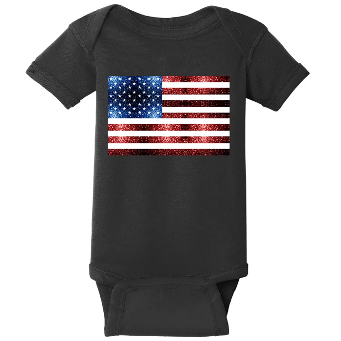 Usa Flag Red Blue Faux Sparkles Glitters Baby Bodysuit