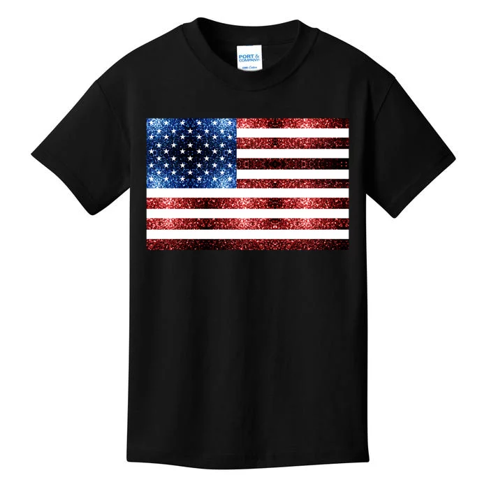 Usa Flag Red Blue Faux Sparkles Glitters Kids T-Shirt