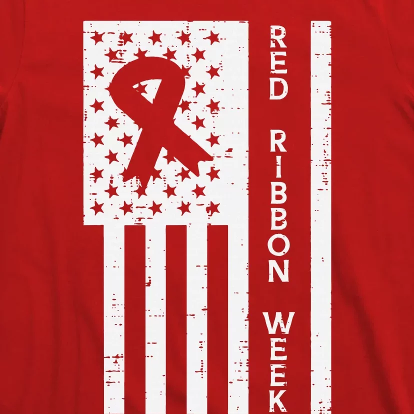 US Flag Red Ribbon Week Awareness Patriotic T-Shirt