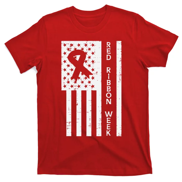 US Flag Red Ribbon Week Awareness Patriotic T-Shirt