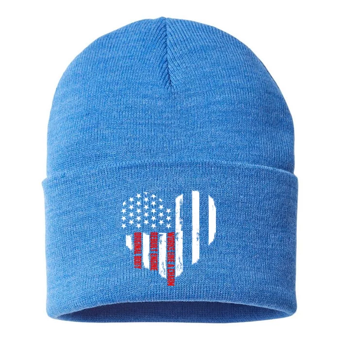 Us Flag Rebuild Engine Open Heart Surgery Patriotic Gift Sustainable Knit Beanie