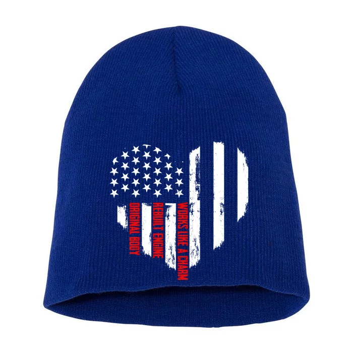 Us Flag Rebuild Engine Open Heart Surgery Patriotic Gift Short Acrylic Beanie