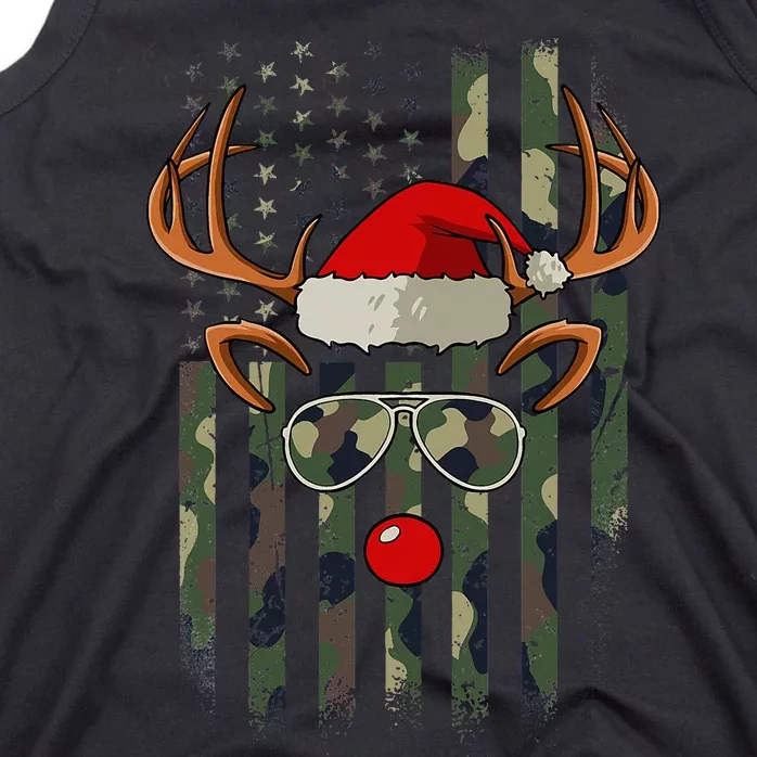 USA Flag Reindeer Camo Christmas Pajama Patriotic XMas Tank Top