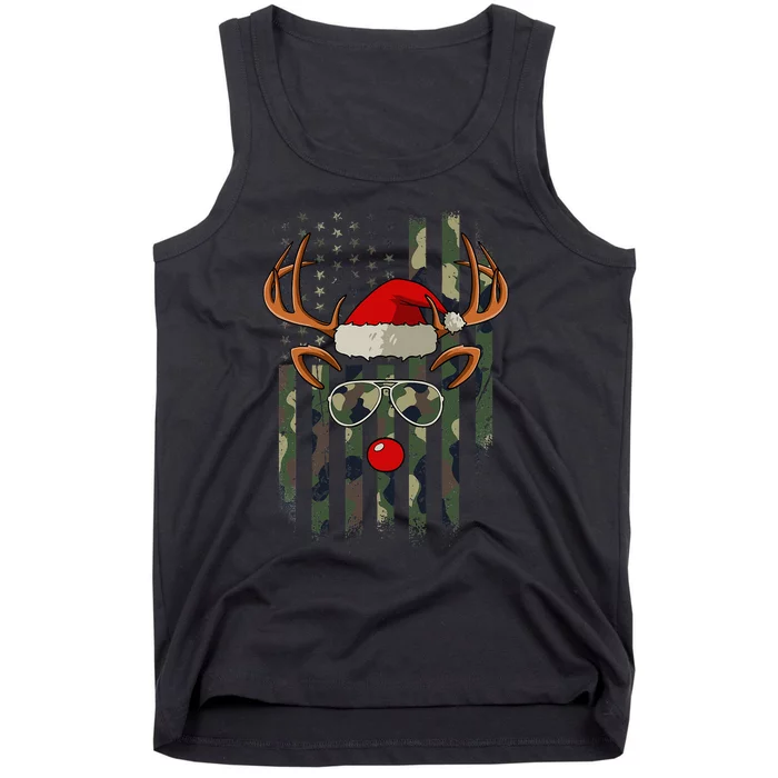 USA Flag Reindeer Camo Christmas Pajama Patriotic XMas Tank Top