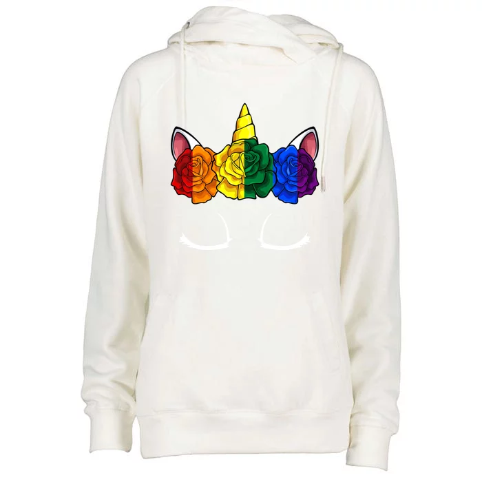 Unicorn Flower Rainbow Lgbtq Cute Gay Pride Flag Ally Meaningful Gift Womens Funnel Neck Pullover Hood