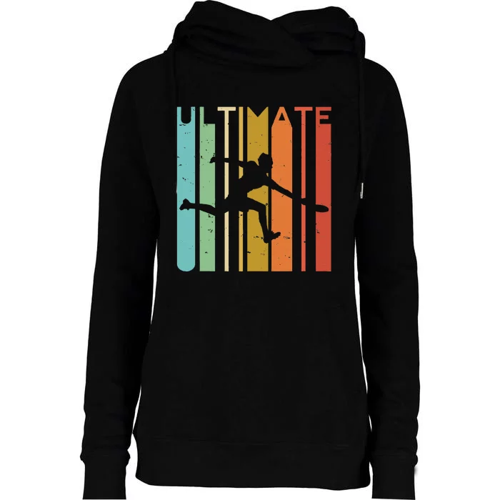 Ultimate Frisbee Retro Player Flying Disc Throwing Womens Funnel Neck Pullover Hood