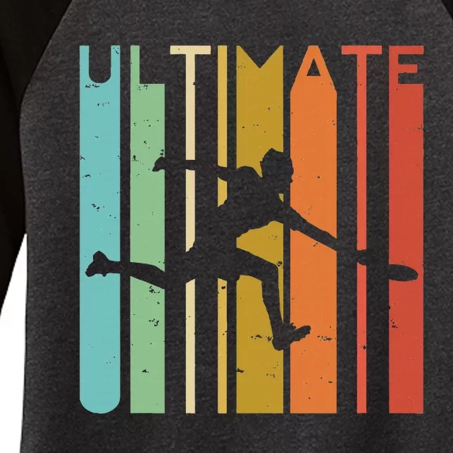 Ultimate Frisbee Retro Player Flying Disc Throwing Women's Tri-Blend 3/4-Sleeve Raglan Shirt