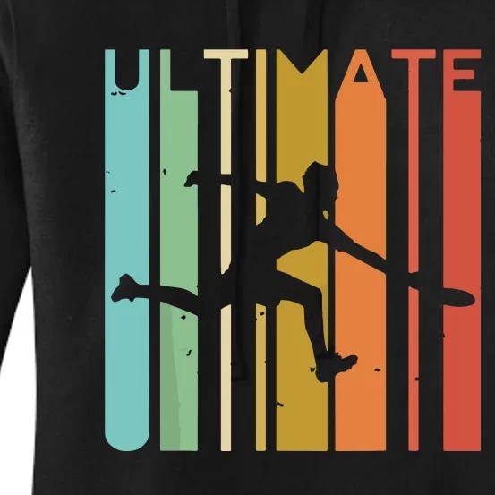 Ultimate Frisbee Retro Player Flying Disc Throwing Women's Pullover Hoodie