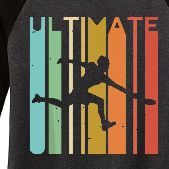 Ultimate Frisbee Retro Player Flying Disc Throwing Women's Tri-Blend 3/4-Sleeve Raglan Shirt