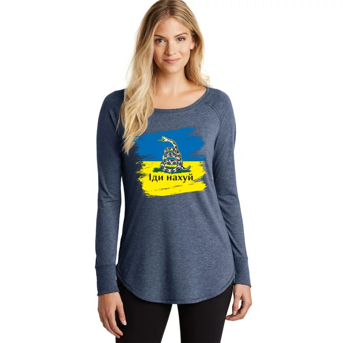 Ukrainian Flag Russian War Ship Go Fuck Yourself Women's Perfect Tri Tunic Long Sleeve Shirt