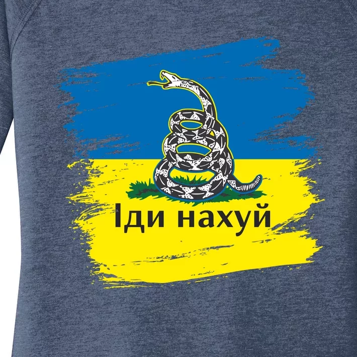 Ukrainian Flag Russian War Ship Go Fuck Yourself Women's Perfect Tri Tunic Long Sleeve Shirt