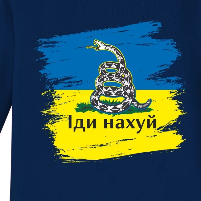 Ukrainian Flag Russian War Ship Go Fuck Yourself Baby Long Sleeve Bodysuit