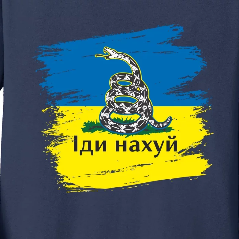 Ukrainian Flag Russian War Ship Go Fuck Yourself Kids Long Sleeve Shirt