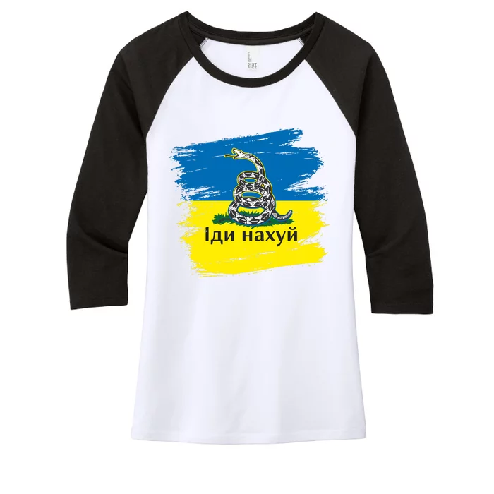 Ukrainian Flag Russian War Ship Go Fuck Yourself Women's Tri-Blend 3/4-Sleeve Raglan Shirt