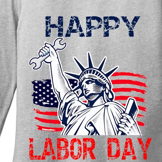 Us Flag Statue Of Liberty Labor Day Womens CVC Long Sleeve Shirt