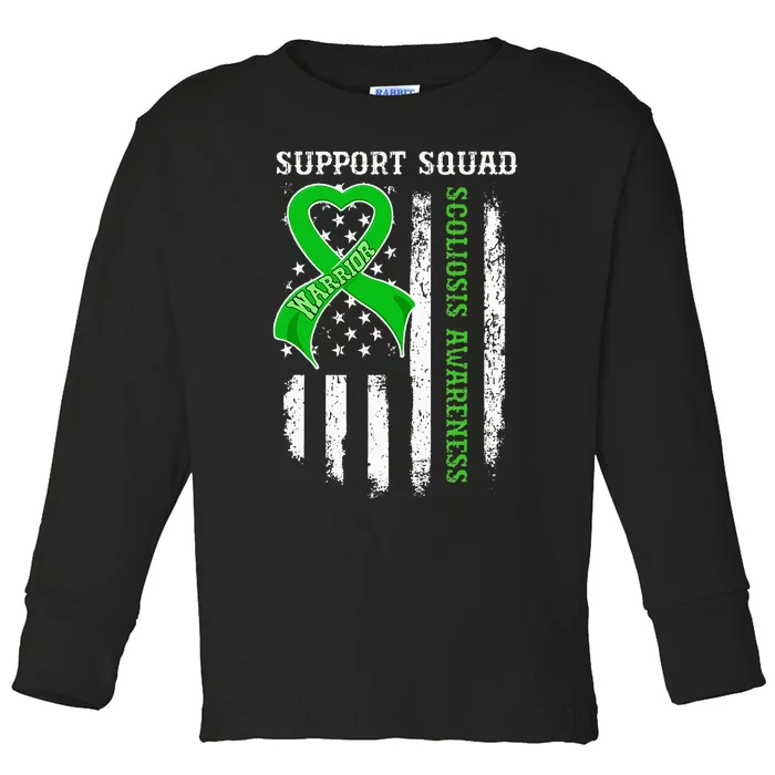 USA Flag Support Squad Scoliosis Awareness Toddler Long Sleeve Shirt