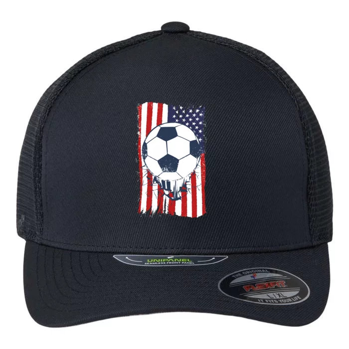 USA Flag Soccer Lover Flexfit Unipanel Trucker Cap