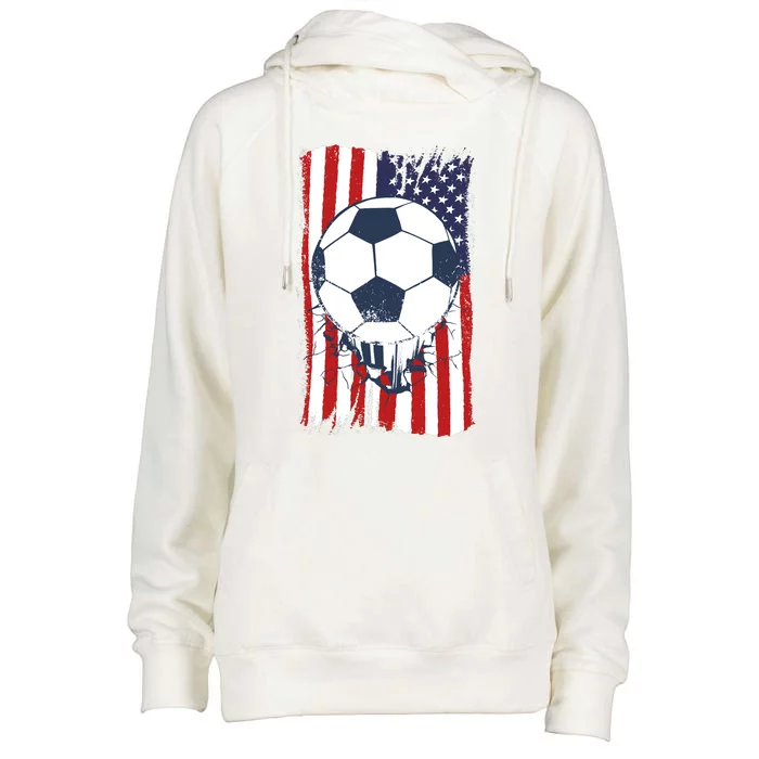 USA Flag Soccer Lover Womens Funnel Neck Pullover Hood