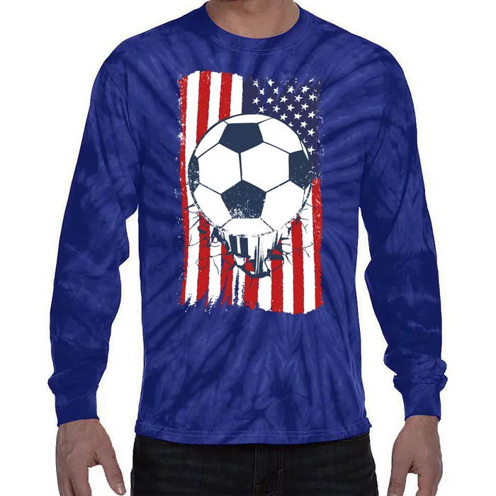 USA Flag Soccer Lover Tie-Dye Long Sleeve Shirt