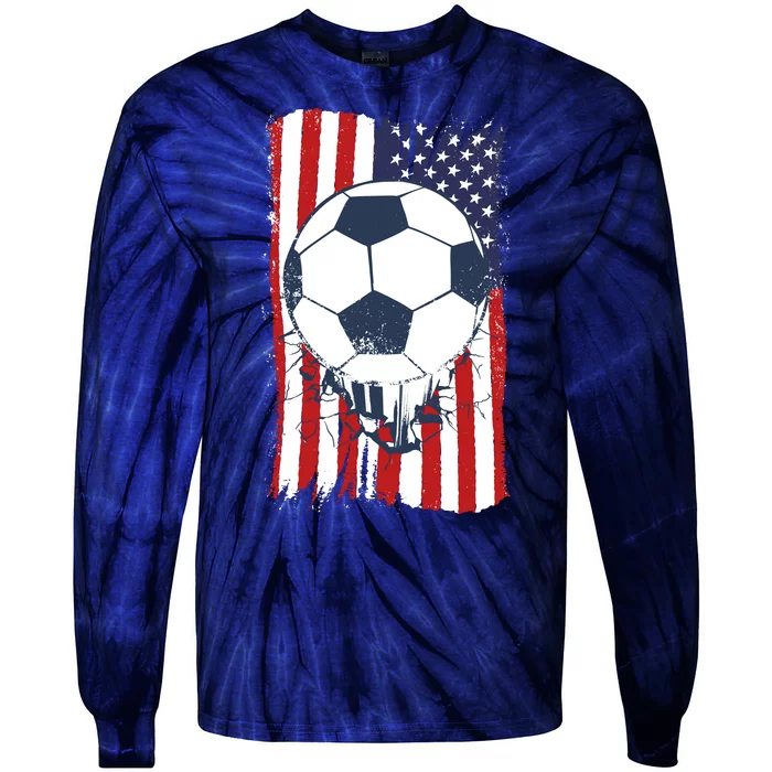 USA Flag Soccer Lover Tie-Dye Long Sleeve Shirt