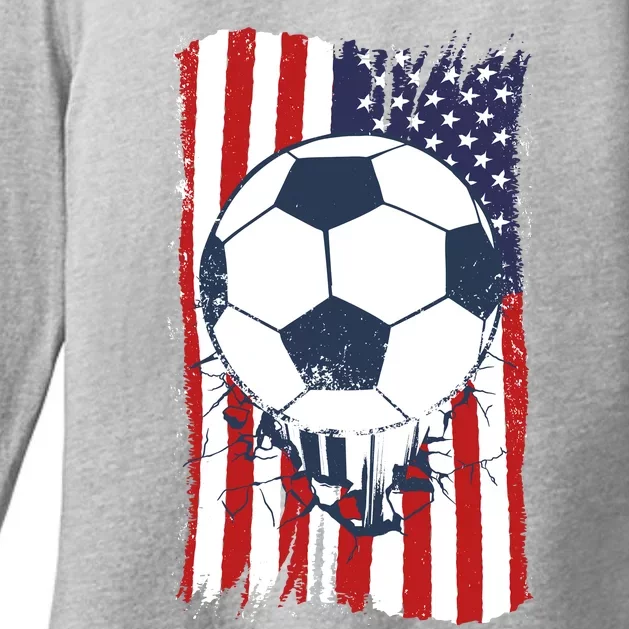 USA Flag Soccer Lover Womens CVC Long Sleeve Shirt