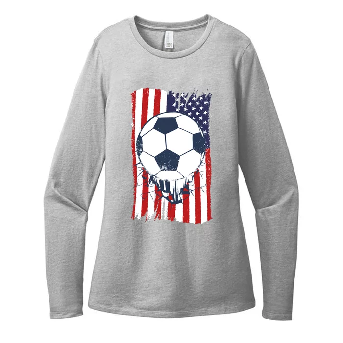 USA Flag Soccer Lover Womens CVC Long Sleeve Shirt