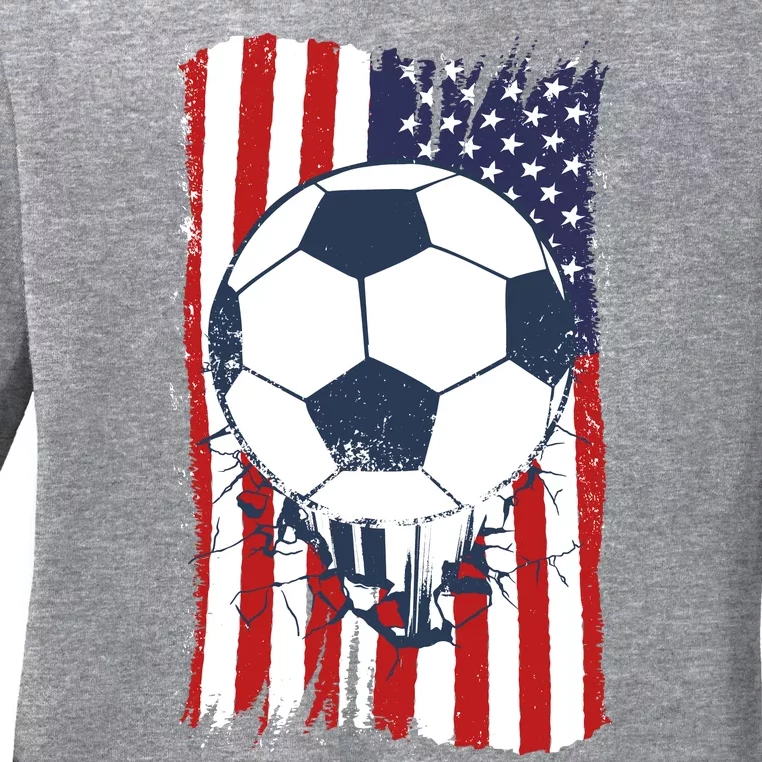 USA Flag Soccer Lover Ladies Long Sleeve Shirt