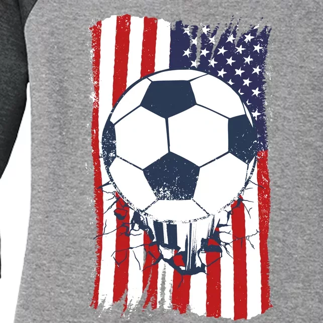 USA Flag Soccer Lover Women's Tri-Blend 3/4-Sleeve Raglan Shirt