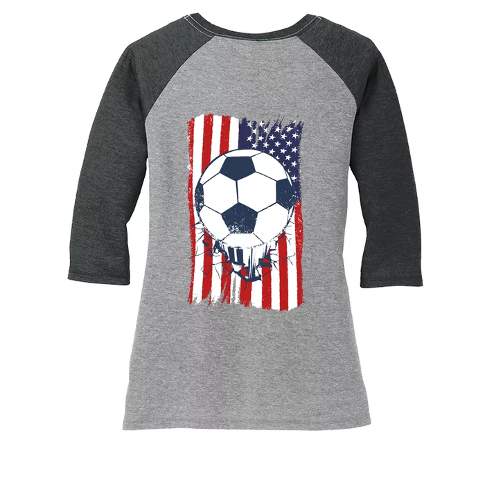 USA Flag Soccer Lover Women's Tri-Blend 3/4-Sleeve Raglan Shirt