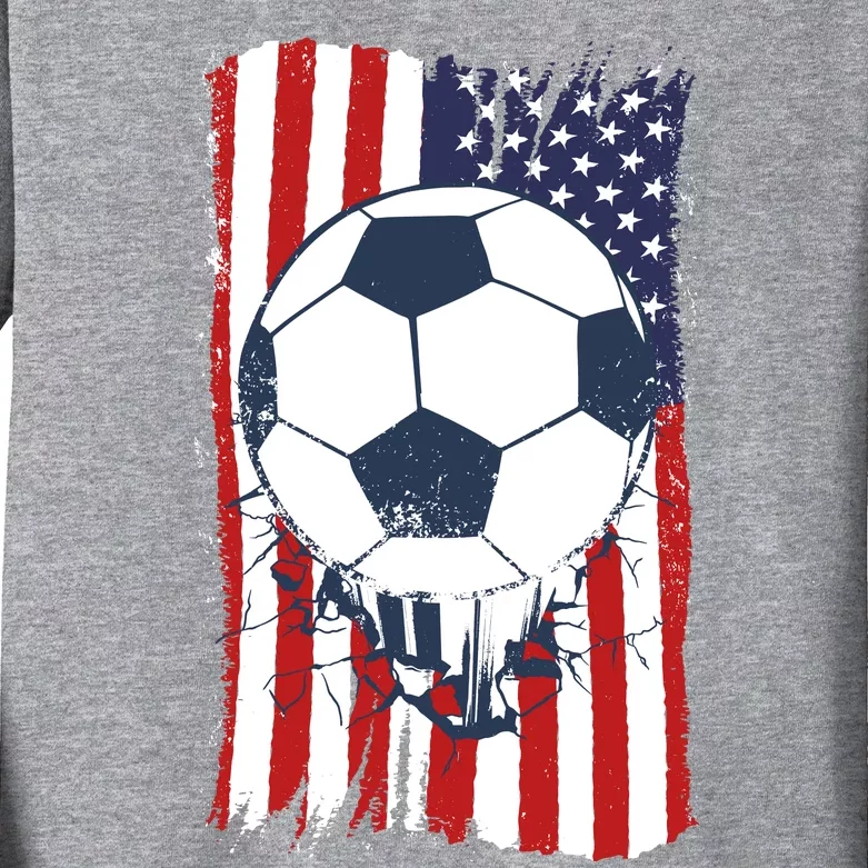 USA Flag Soccer Lover Kids Long Sleeve Shirt