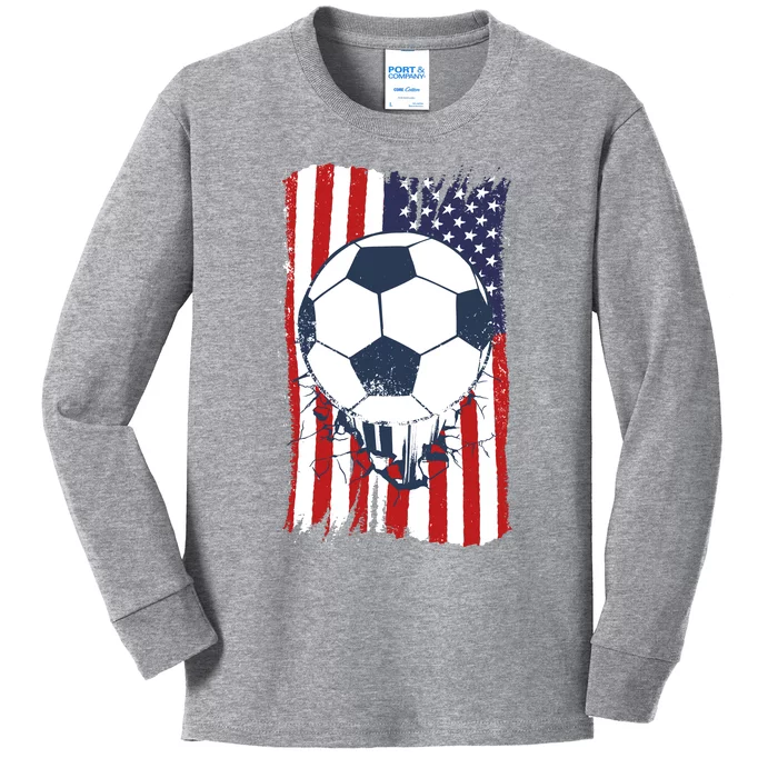 USA Flag Soccer Lover Kids Long Sleeve Shirt