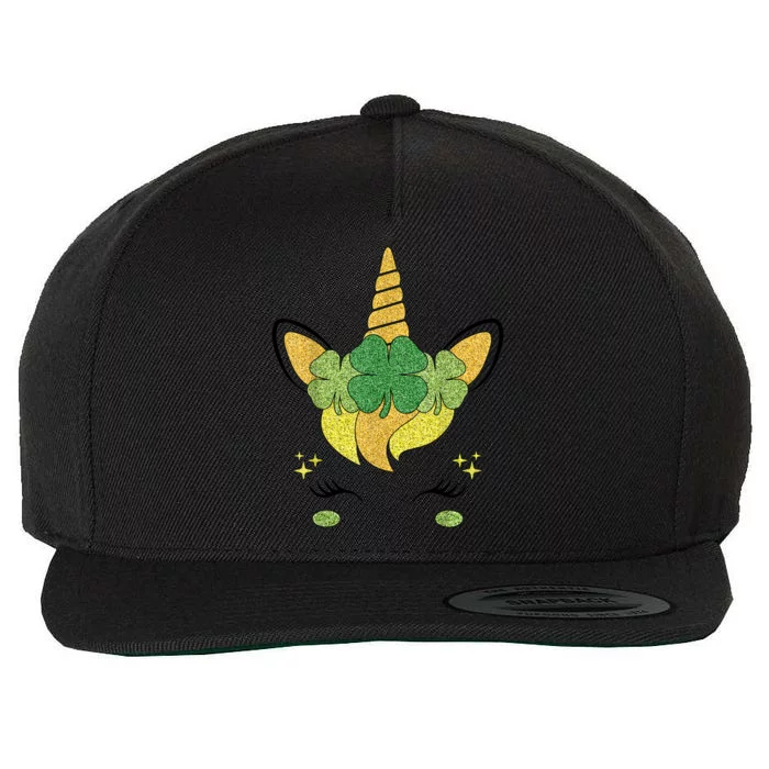 Unicorn Face St Patricks Day Irish Shamrock Wool Snapback Cap