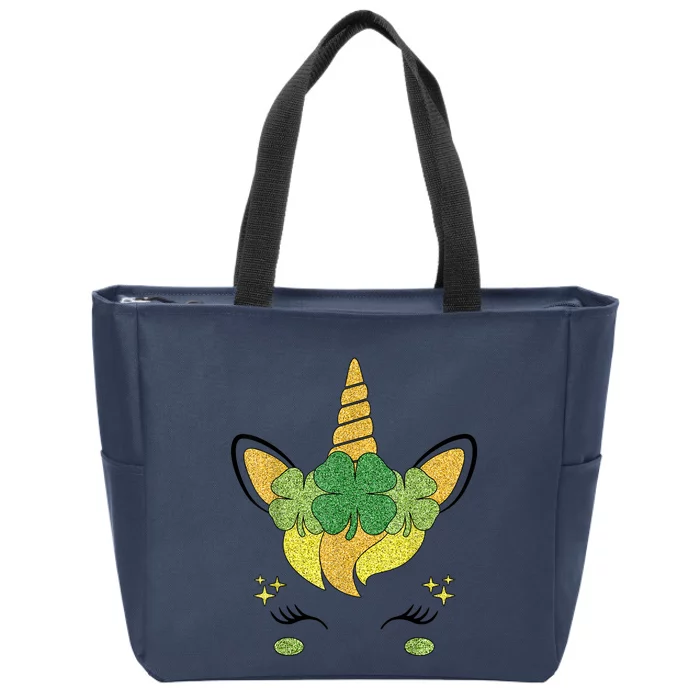 Unicorn Face St Patricks Day Irish Shamrock Zip Tote Bag