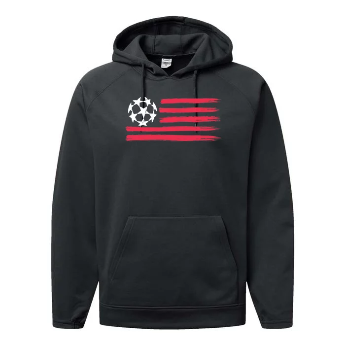 USA Flag Soccer Ball Cool Futbol Equipment Performance Fleece Hoodie