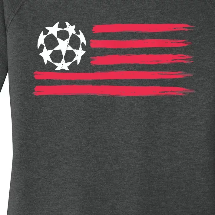 USA Flag Soccer Ball Cool Futbol Equipment Women's Perfect Tri Tunic Long Sleeve Shirt