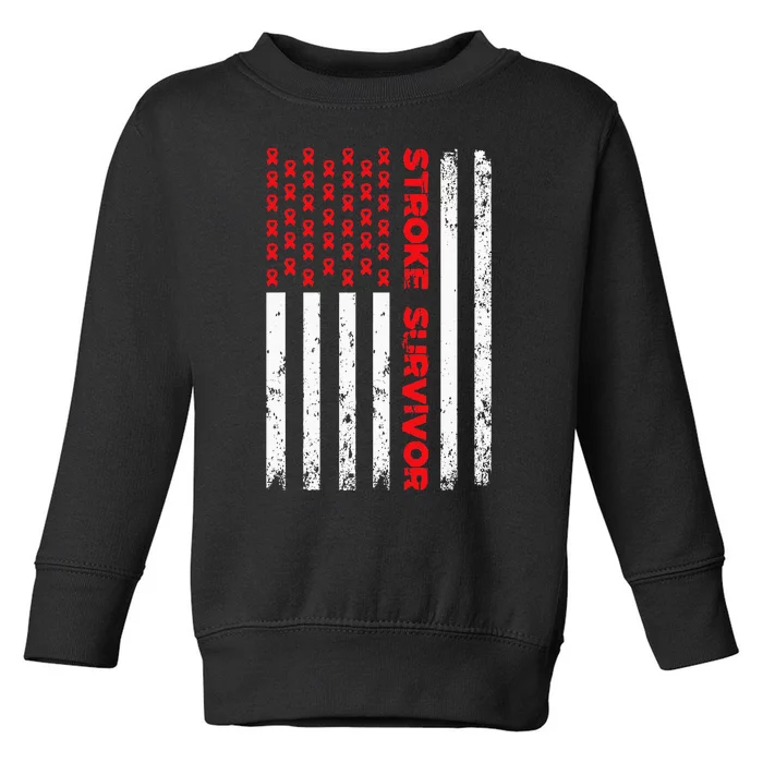 Usa Flag Stroke Survivor Awareness Red Ribbon Brain Attack Toddler Sweatshirt